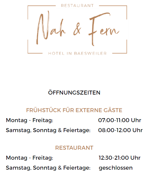Öffnungszeiten Restaurant Hotel in Baesweiler